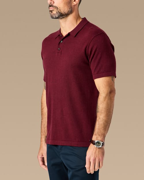 lifestyle image of Fine Ribbed Cotton Cashmere Polo Shirt