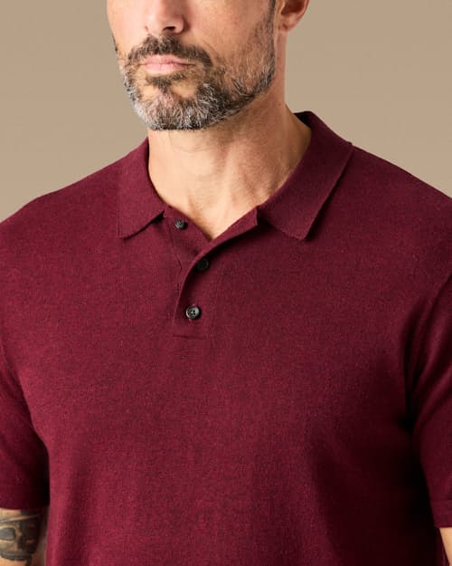 lifestyle image of Fine Ribbed Cotton Cashmere Polo Shirt