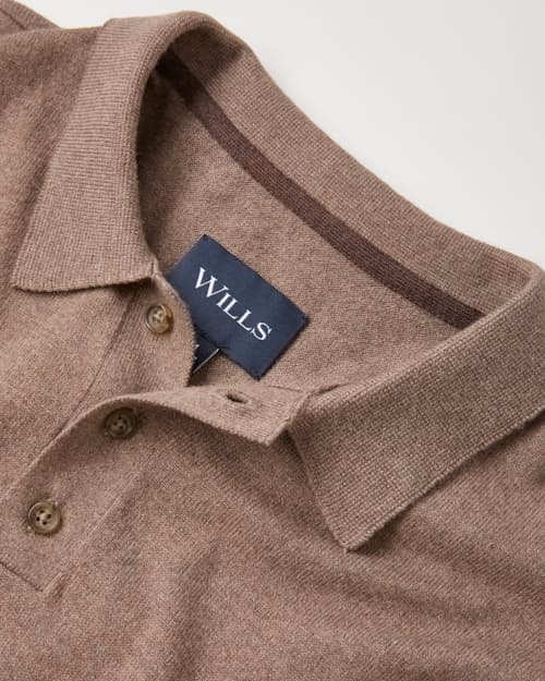 laydown detail image of Fine Ribbed Cotton Cashmere Polo Shirt
