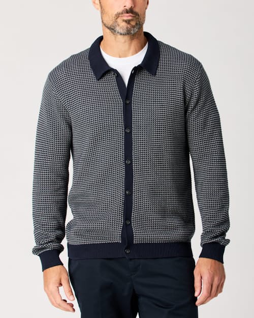 lifestyle image of Birdseye Cotton Polo Cardigan