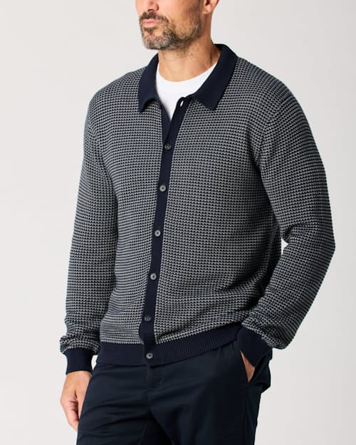 lifestyle image of Birdseye Cotton Polo Cardigan