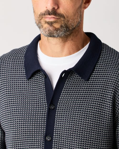 lifestyle image of Birdseye Cotton Polo Cardigan