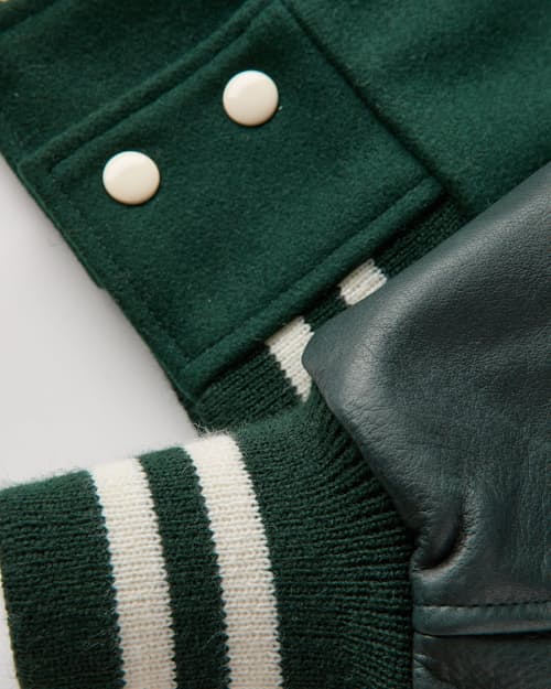 lifestyle image of Leather Wool Varsity Jacket