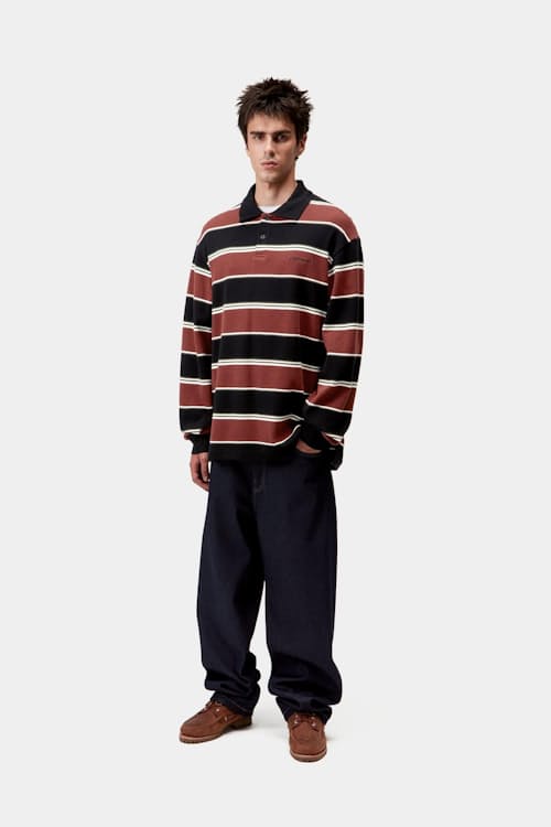 on model image of Long Sleeve Malone Rugby Shirt