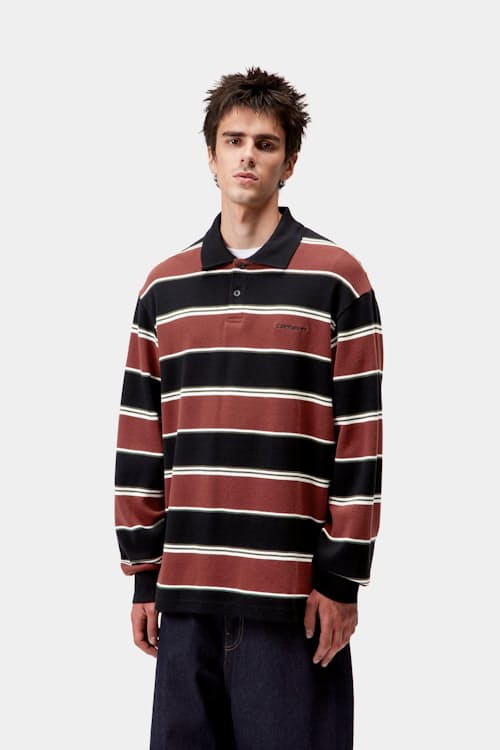 on model image of Long Sleeve Malone Rugby Shirt
