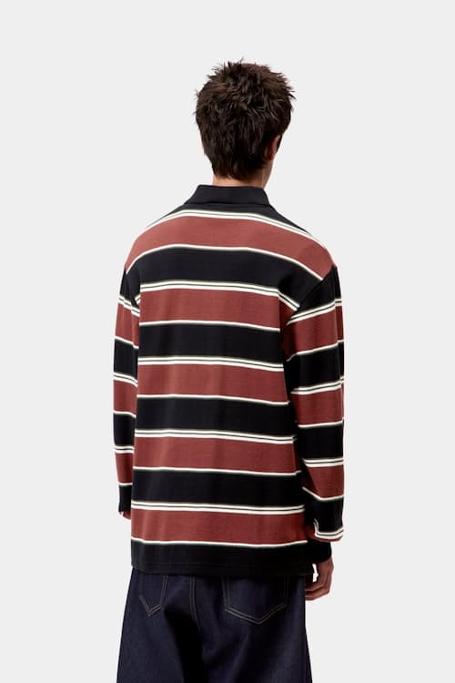 on model image of Long Sleeve Malone Rugby Shirt
