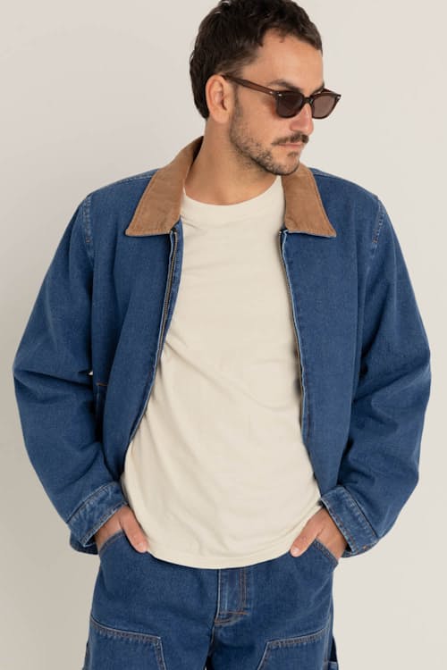 on model image of Washed Denim James Jacket