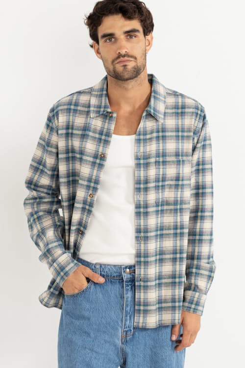 on model image of Sur Long Sleeve Flannel