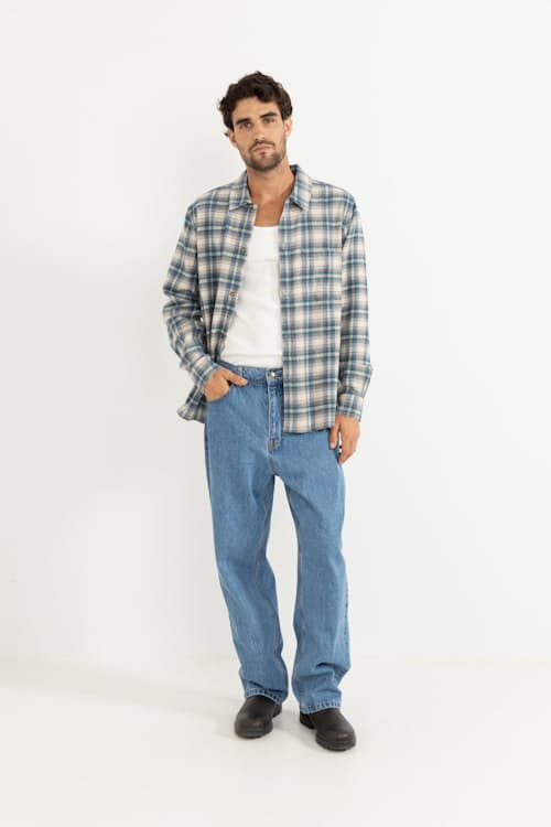 on model image of Sur Long Sleeve Flannel