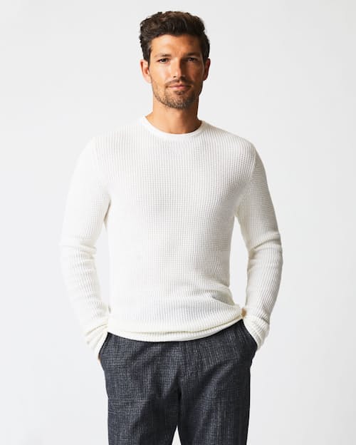 on model image of Mini Waffle Crew Long Sleeve