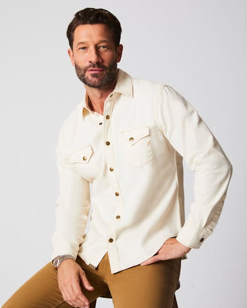 on model image of Shoals Denim Shirt