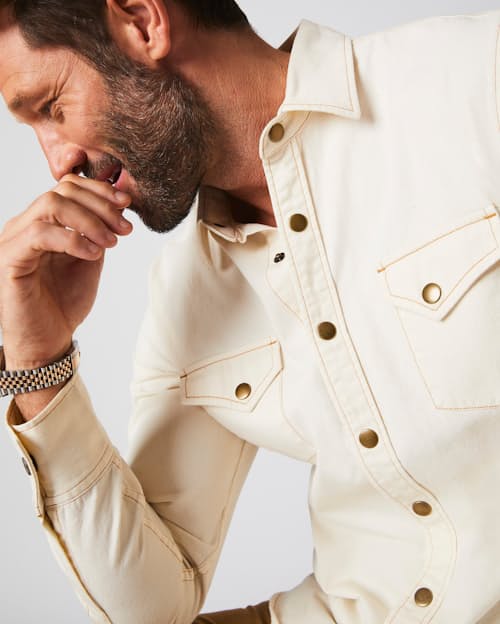 on model image of Shoals Denim Shirt
