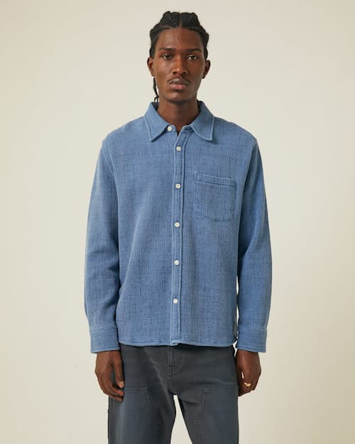 on model image of Pigment Dyed Waffle Long Sleeve Shirt