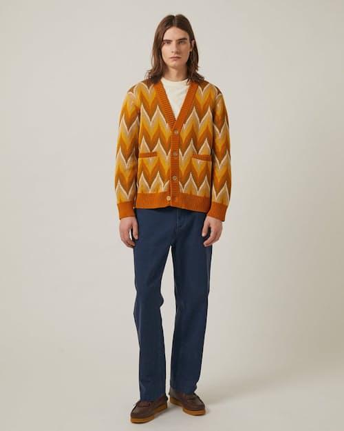 on model image of Golden Road Cardigan