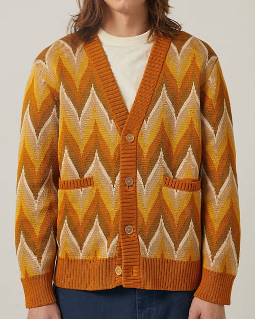 on model image of Golden Road Cardigan