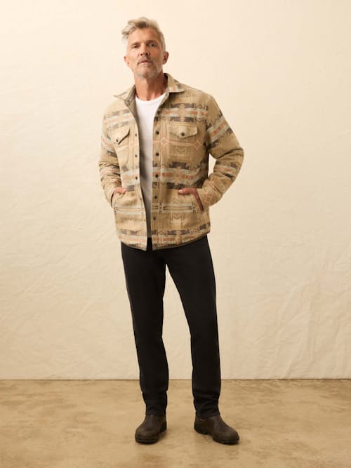 lifestyle image of Doug Good Feather Reversible Bondi Jacket