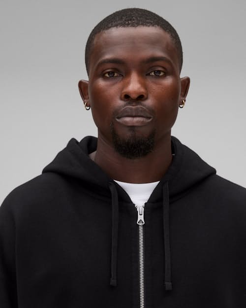on model image of Midweight Terry Relaxed Zip Hoodie