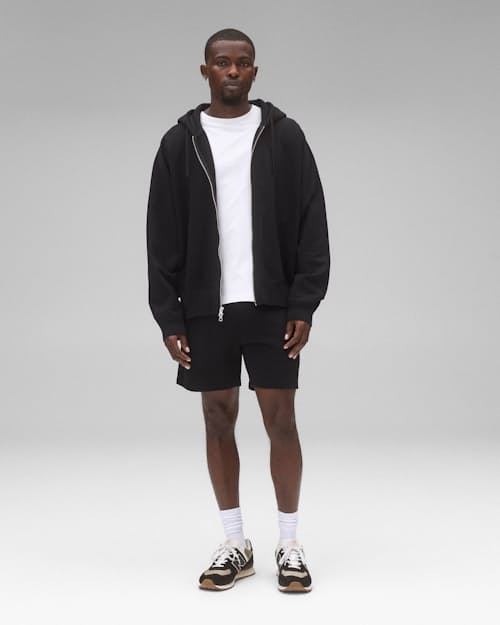 on model image of Midweight Terry Relaxed Zip Hoodie