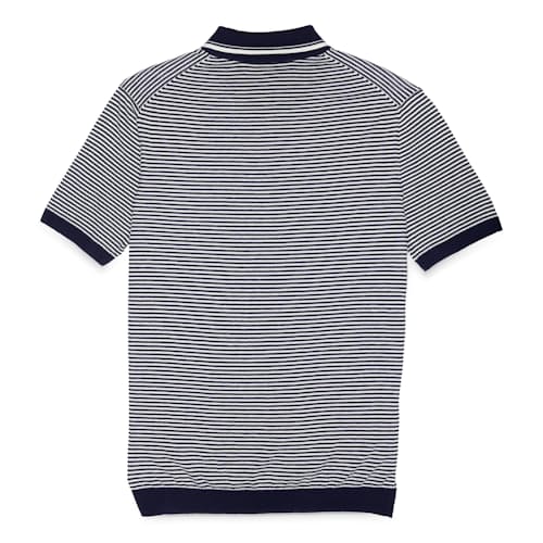 laydown image of Union Recycled Rib Knit Stripe Polo
