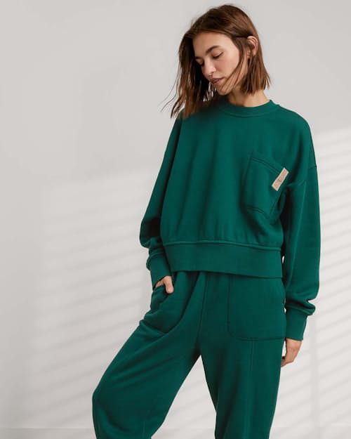 on model image of Women's Silksweats Reversible Seamed Sweatshirt