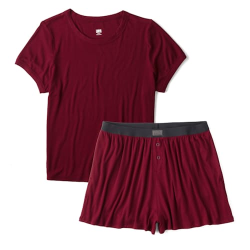 laydown image of Women's Soft Modal Rib Tee Short Set
