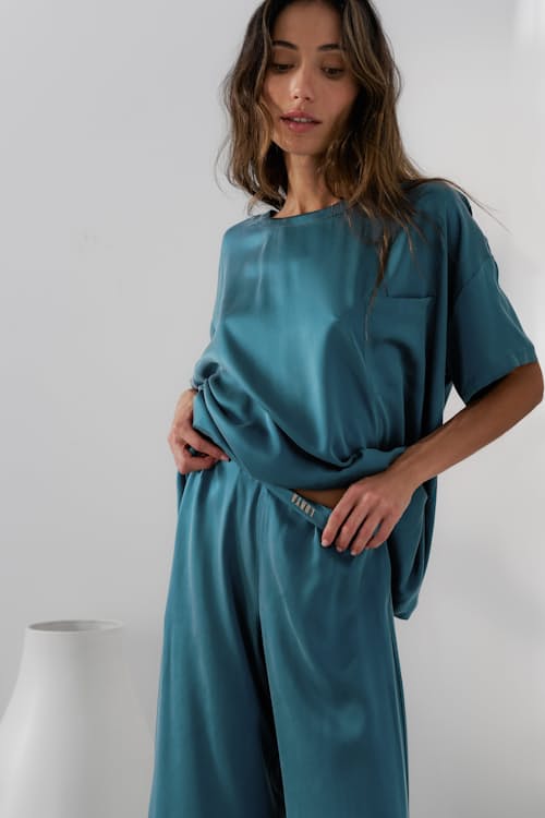 on model image of Women's Washable Silk Tee Pant Set