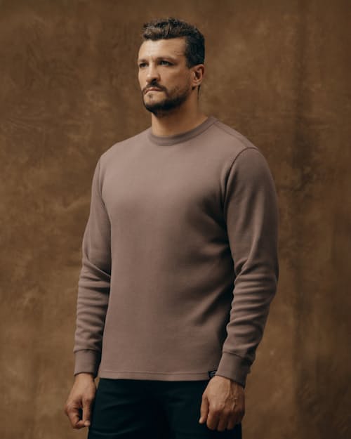 on model image of Waffle Knit Thermal Crewneck