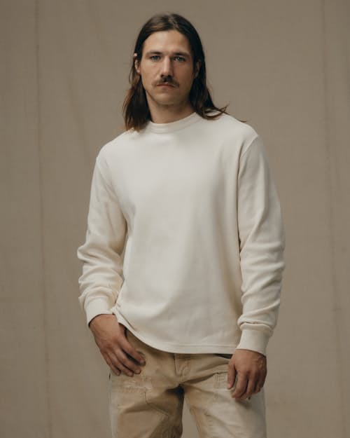 on model image of Waffle Knit Thermal Crewneck