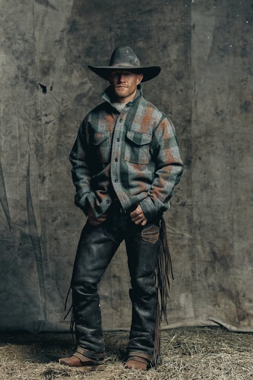 on model image of Mackinaw Wool Jac Shirt