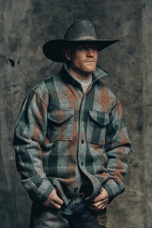 on model image of Mackinaw Wool Jac Shirt