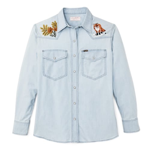 laydown image of Women's Embroidered Chambray Shirt
