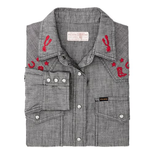 laydown image of Women's Embroidered Chambray Shirt