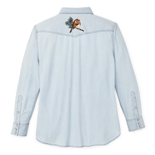 laydown image of Women's Embroidered Chambray Shirt