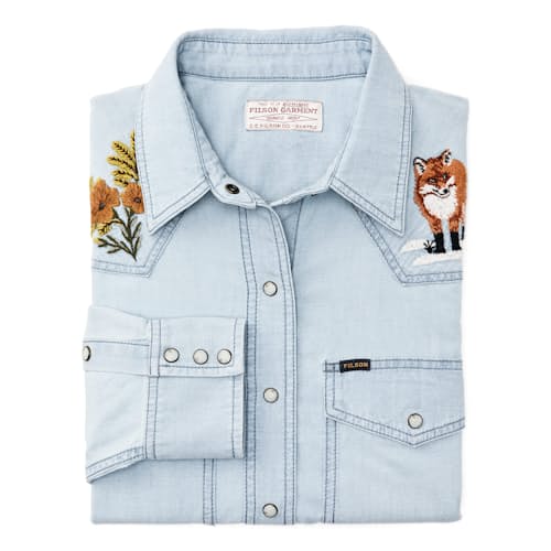 laydown image of Women's Embroidered Chambray Shirt