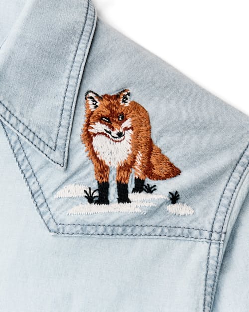 laydown detail image of Women's Embroidered Chambray Shirt