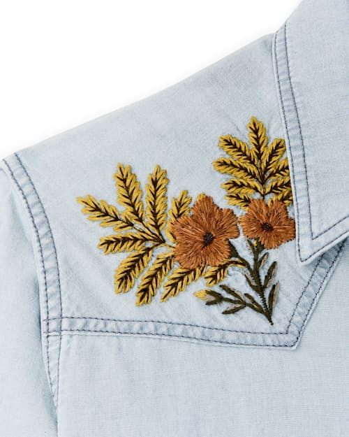 laydown detail image of Women's Embroidered Chambray Shirt