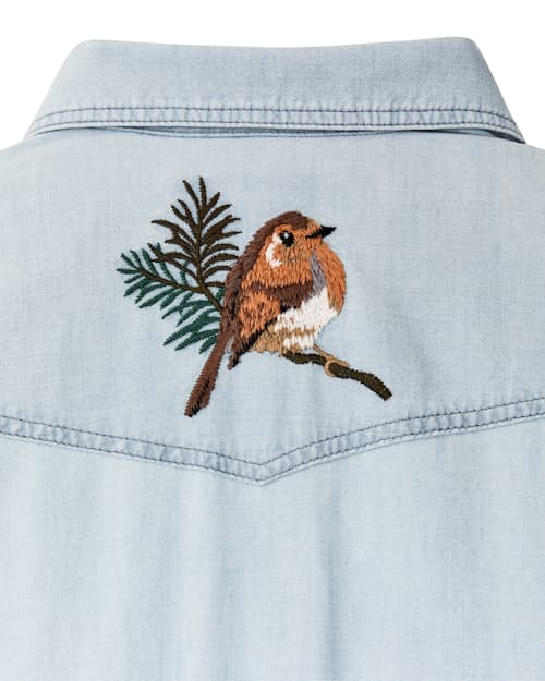 laydown detail image of Women's Embroidered Chambray Shirt