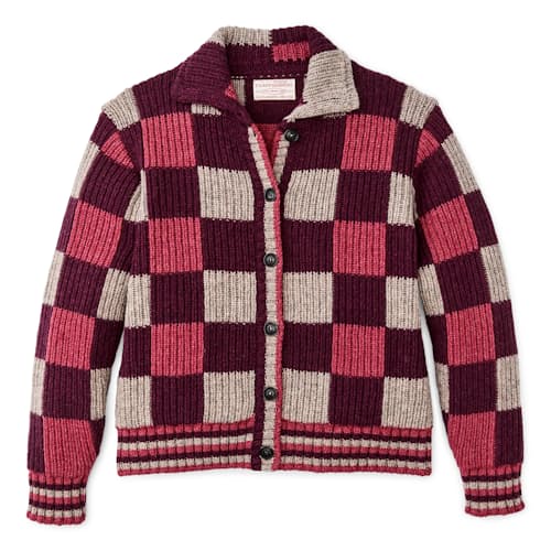 laydown image of Women's Checked Wool Cardigan