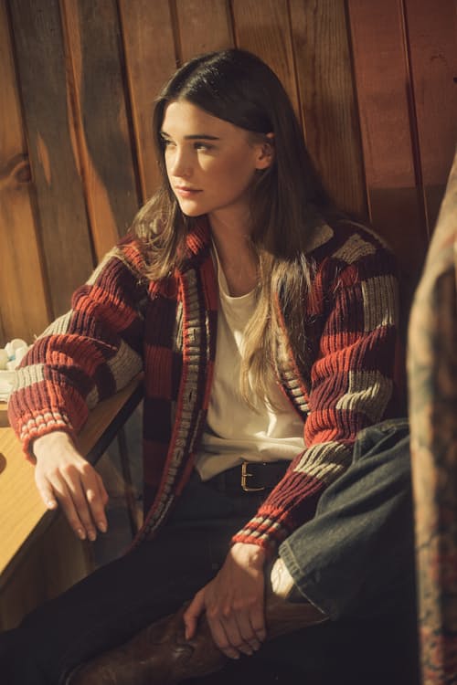 lifestyle image of Women's Checked Wool Cardigan