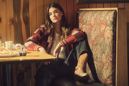 lifestyle image of Women's Checked Wool Cardigan