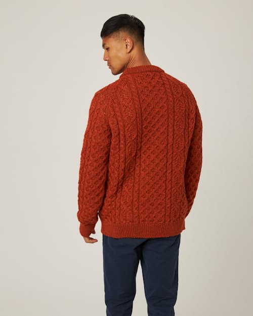 on model image of Hudson Aran Sweater
