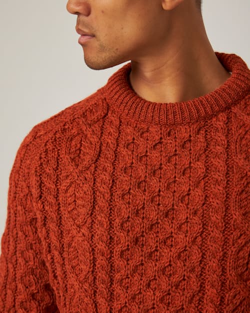 on model image of Hudson Aran Sweater