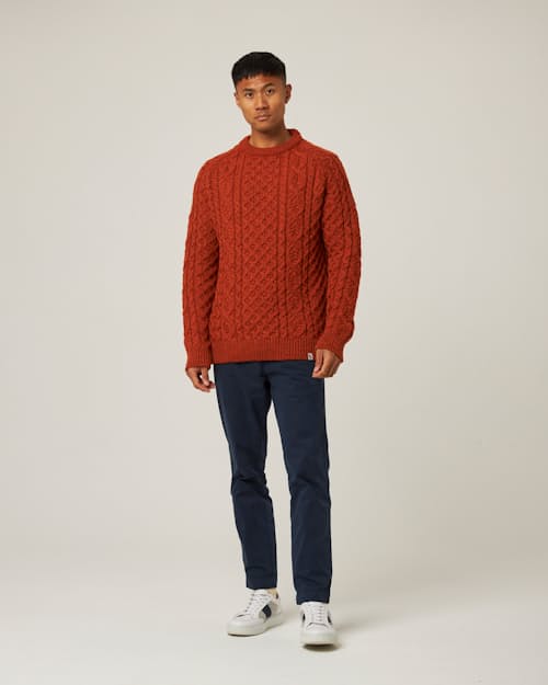 on model image of Hudson Aran Sweater
