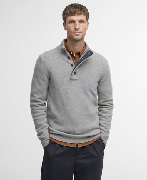 on model image of Essential Patch Half Zip Sweater
