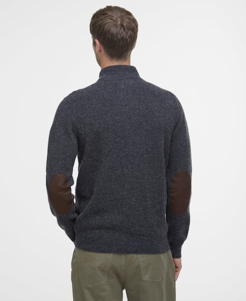on model image of Essential Patch Zip Through Knitted Jumper