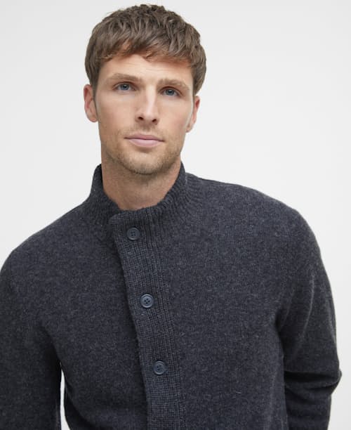 on model image of Essential Patch Zip Through Knitted Jumper