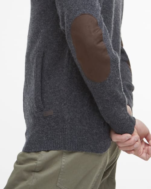 on model image of Essential Patch Zip Through Knitted Jumper