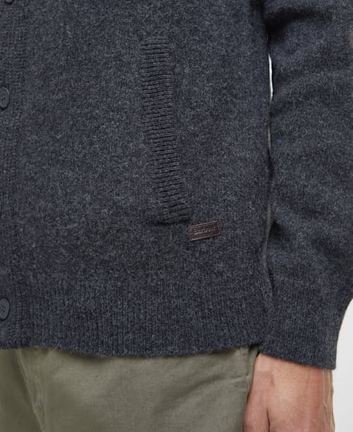 on model image of Essential Patch Zip Through Knitted Jumper