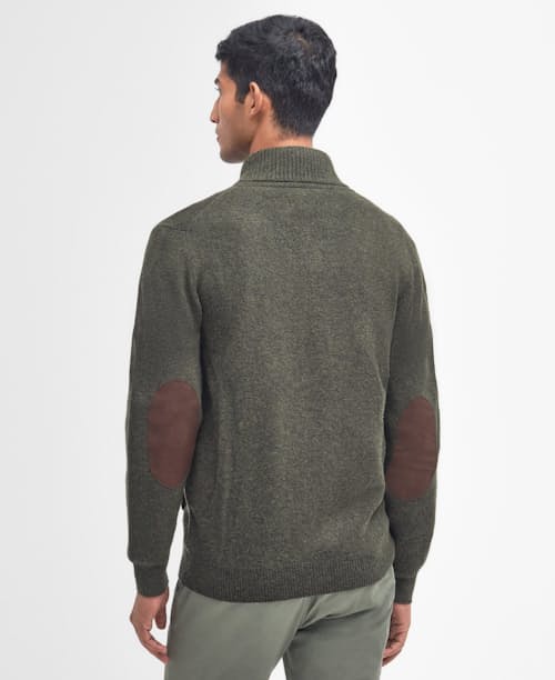 on model image of Essential Patch Zip Through Knitted Jumper