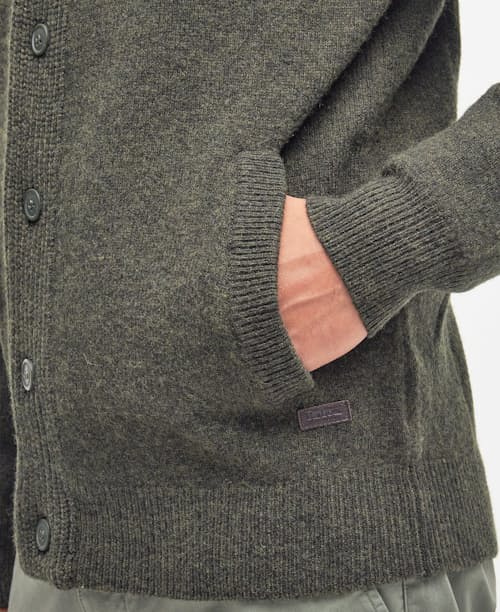 on model image of Essential Patch Zip Through Knitted Jumper